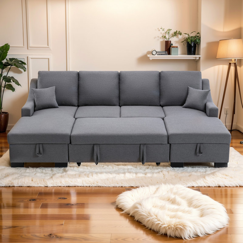 Sofa Bed Sleeper Sectional Sofa ith Double Storage Spaces 2 Tossing Cushions Modern Sofa Couch